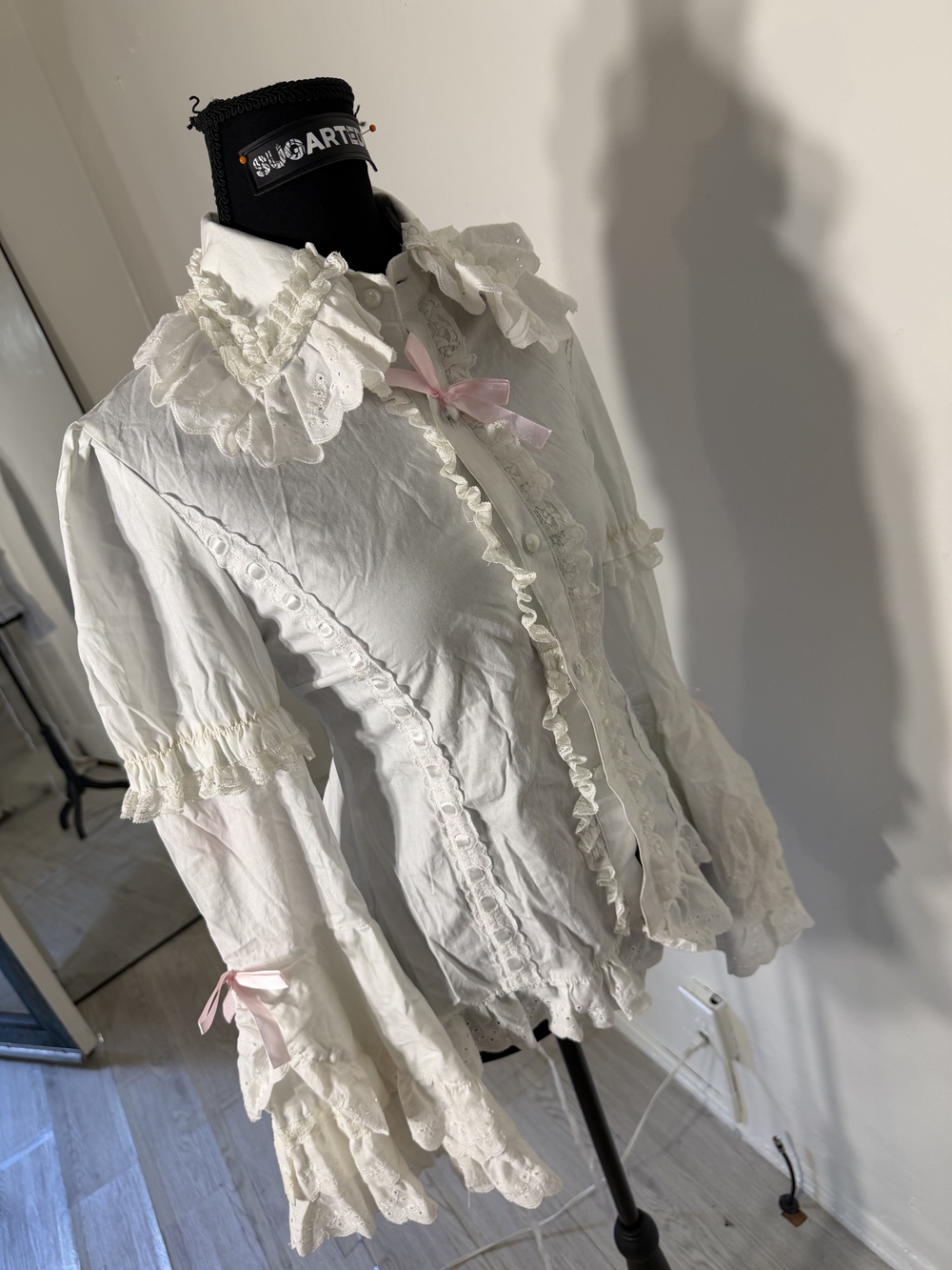 Victorian-Inspired Ruffled White Women's Blouse - Picture 10 of 14